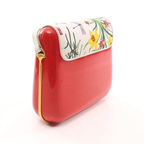 Rare GUCCI Red Lucite Boxy Hard Shell Leather Floral Flap Cross Body Bag - Picture 6 of 10